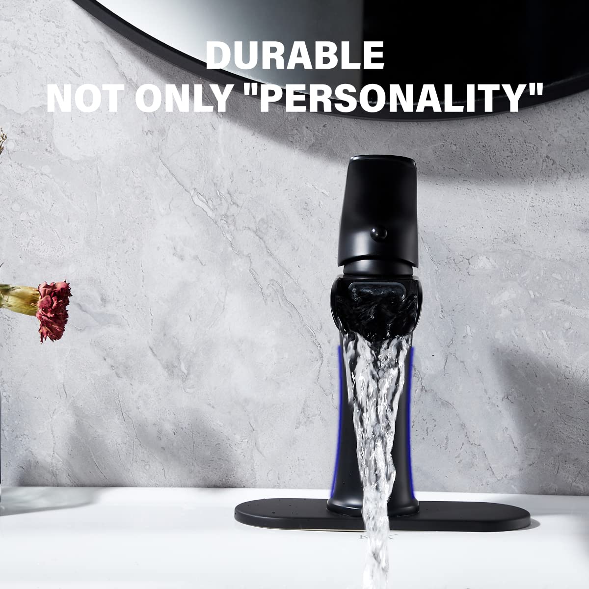 Waterfall Bathroom Faucet Black YUNDOOM Matte Black with Pop Up Drain Single Handle One Hole or Three Holes Vanity Farmhouse RV Vessel Basin Faucet Deck Mount