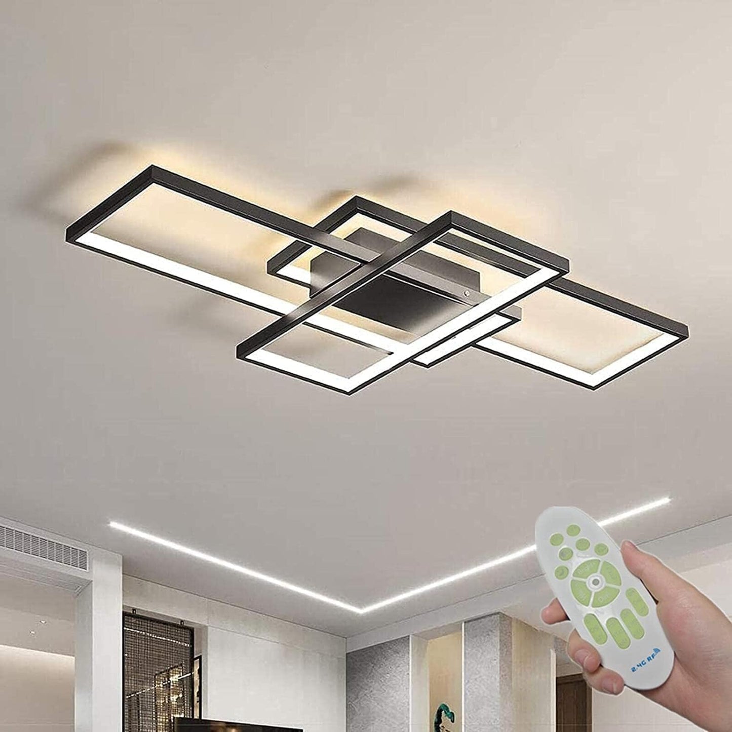 ASDMD Modern LED Ceiling Light 31.5" Dimmable Black Ceiling Light Fixture with Remote Control Square 54W 3000K-6500K Ceiling Lamp for Kitchen, Living Room, Bedroom