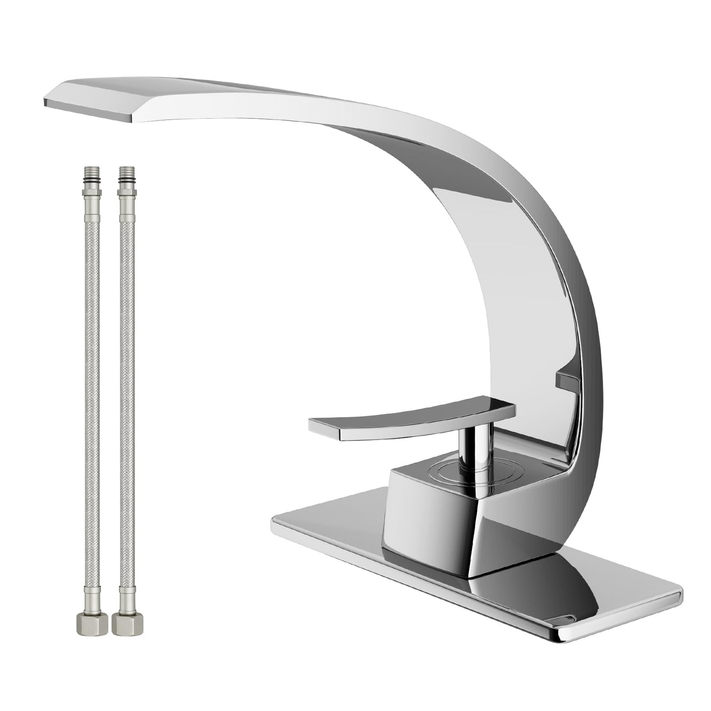 Geobella Bathroom Sink Faucet Modern Single Hole 1-Handle Faucet, Chrome Solid Brass Faucets, Mount Curved Lavatory Faucets Mixer Tap