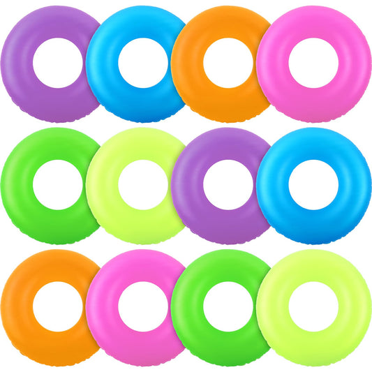 Civaner 12 Pieces Inflatable Pool Floats, 35 Inches Neon Swim Tubes for Adults Ring Pool Floaties Bulk for Beach, Summer, Holiday, Bachelorette Party Decorations