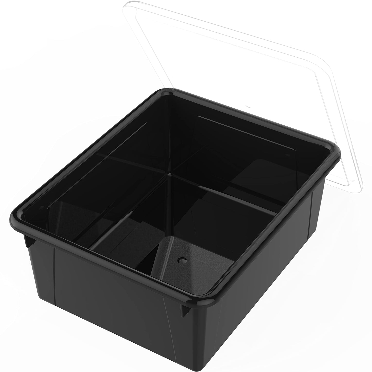 Storex Letter Size Deep Storage Tray – Organizer Bin with Non-Snap Lid for Classroom, Office and Home, Black, 5-Pack (62543U05C)