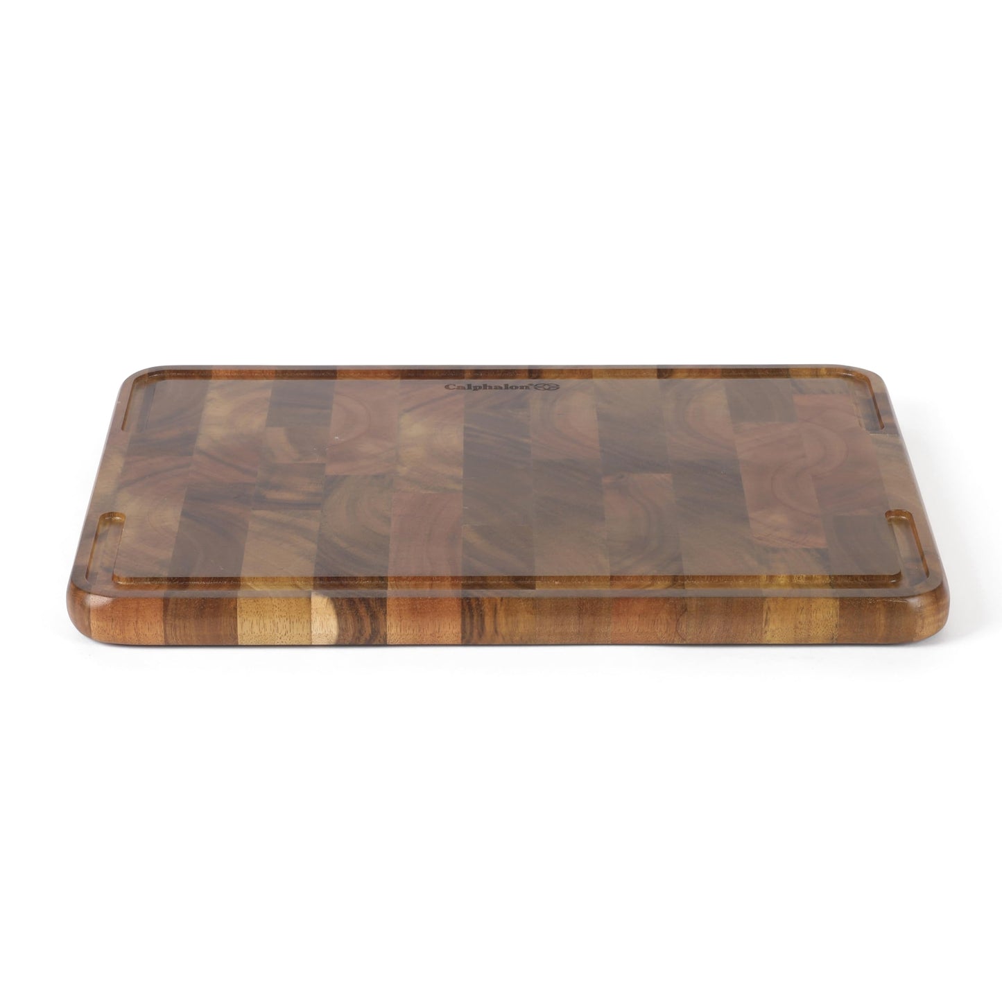 Calphalon Edge Guard Cutting Board, 13.6 x 9.5-Inch End-Grain Acacia Wood Cutting Board, Wooden Chopping Block for Stable Cutting & Food Prep