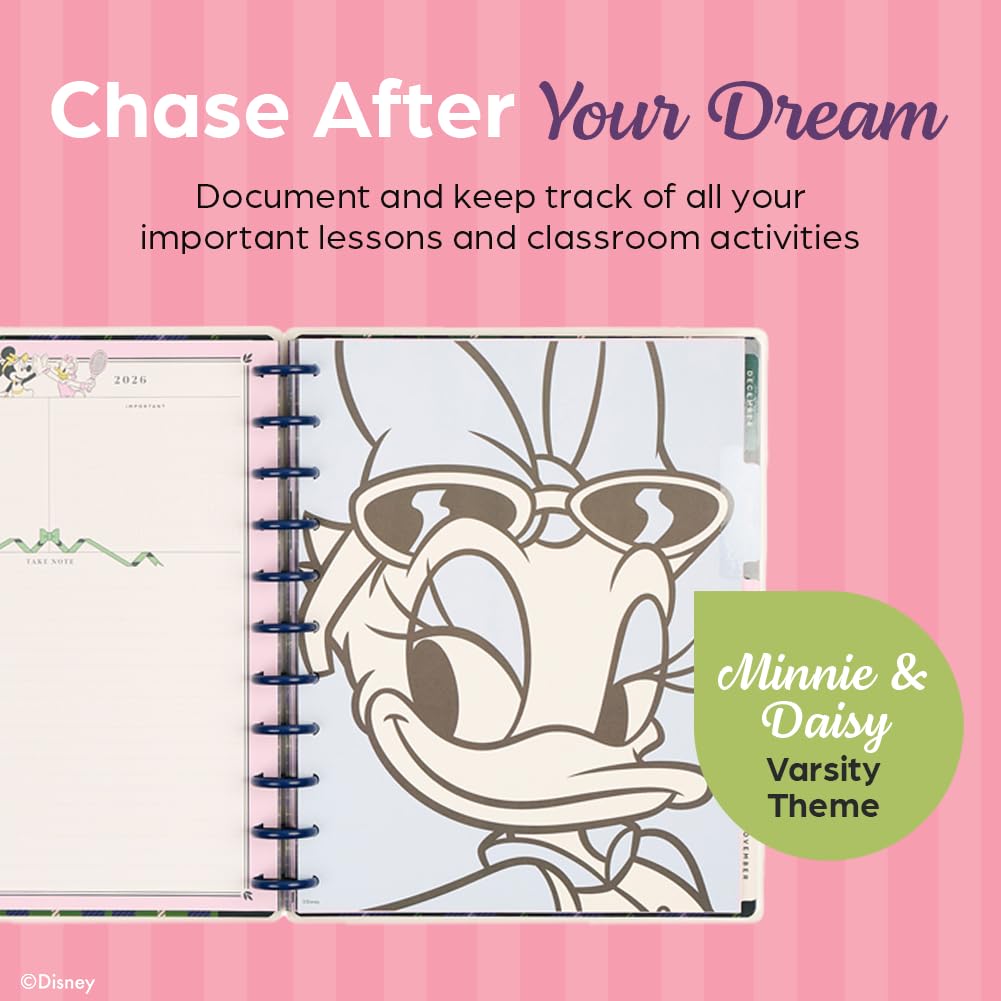Happy Planner Disney Disc-Bound 12-Month Academic Planner, July 2026–June 2027, Big Size, 8.5" x 11", Teacher Layout, 12 Dividers, Minnie & Daisy Varsity