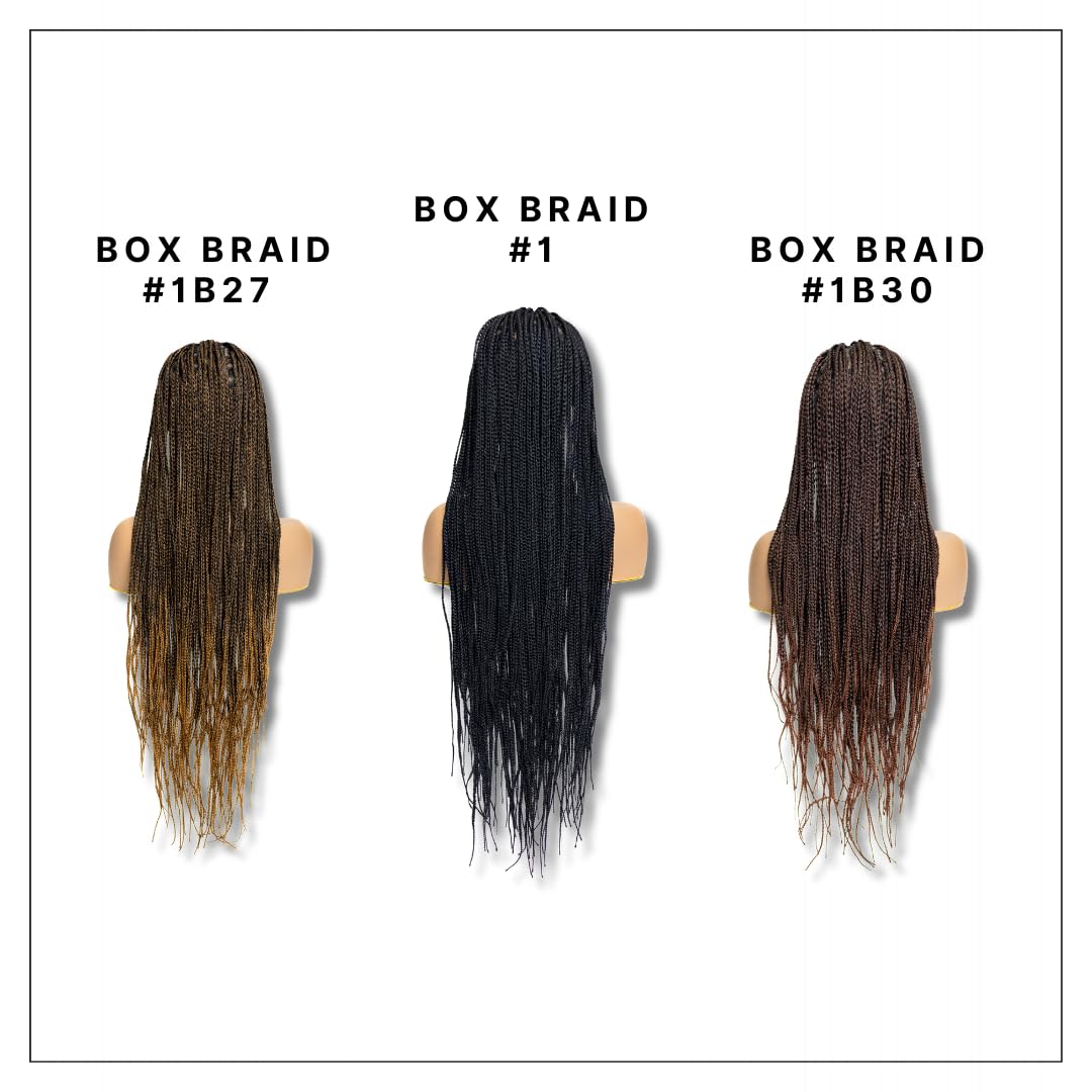 PIB Single Full Lace Knotless Box Braid Wig Square Parted Braided Wigs for Black Women Braid Wig with Natural Baby Hair (#1B Off Black, 32")