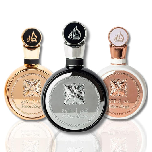 Lattafa Fakhar 3-Piece Set for Unisex, (3.4 Fakhar Eau De Parfum Spray For Men+ 3.4 oz Fakhar Eau De Parfum Spray For Women+ 3.4 Oz Fakhar Gold Extrait Eau De Parfum Spray)