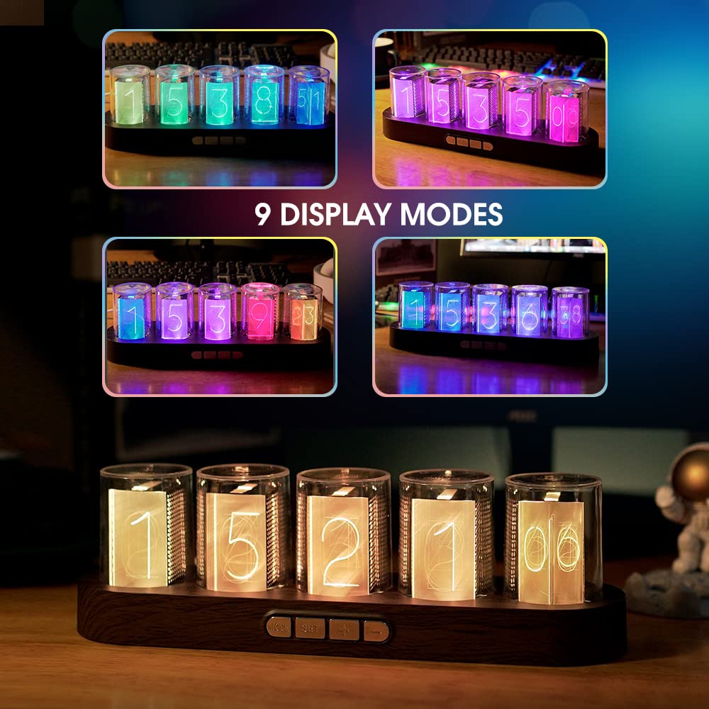Cadmos Nixie Tube Clock.Glow Tubes Analog Clock.Creative Retro Digital Variable Color.Exquisite Desktop Decoration- Gift Idea-No Assembly Required (Imitation Wood Grain)