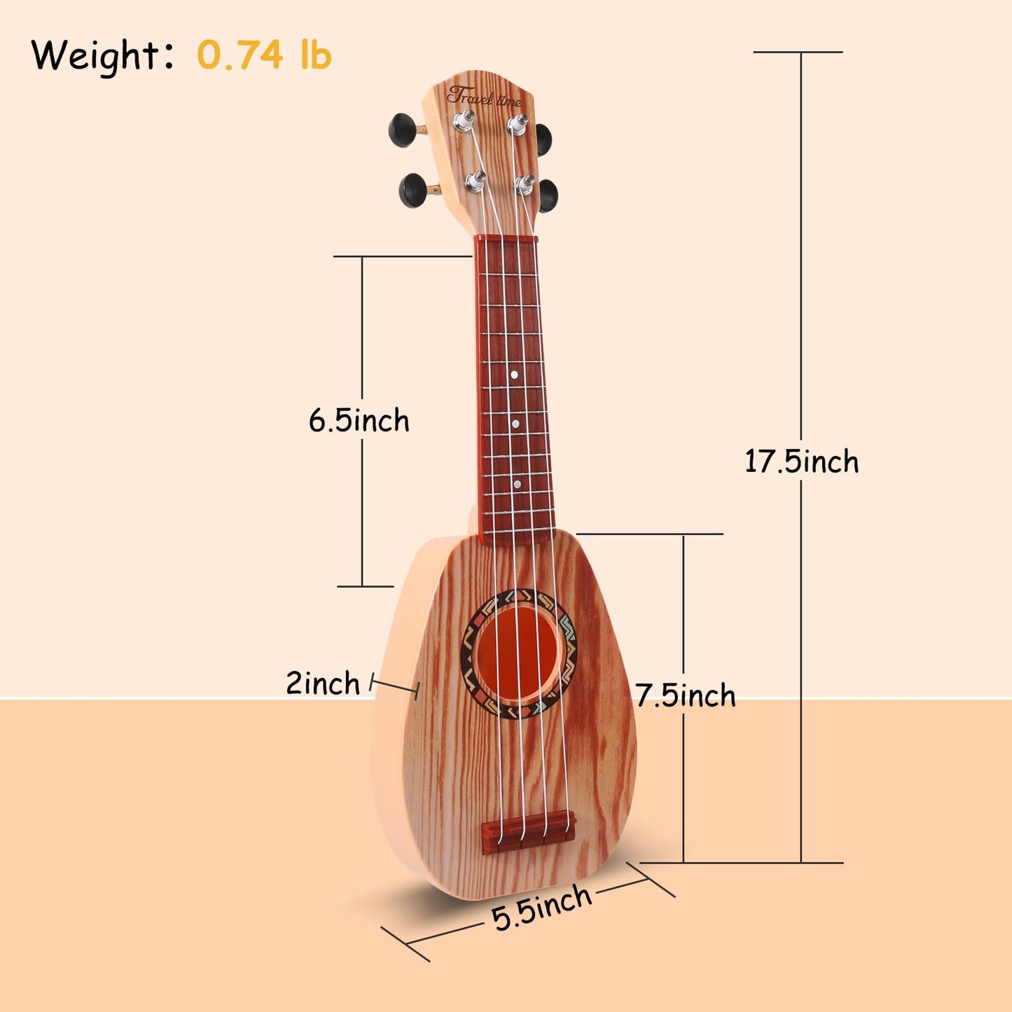 17" Mini Guitar Ukulele Toy for Kids 4 Strings Keep Tones Can Play Not Electronic Ukulele Children Musical Instruments Educational Toys with The Picks and Strap for Beginner Starter (Light Color)