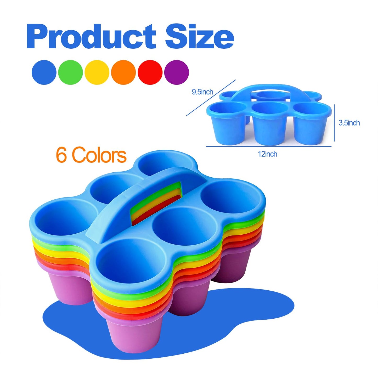 SSATISCN Multicolor Pencil Holders for Desk, 6-Cup Classroom Caddy with Handles, Durable Art Supply Organizer for School Office Home (Set of 6)