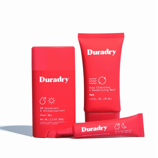Duradry 3-Step System for Sweat Control - Deodorant for Men and Women, Sweat Minimizing Antiperspirant Gel, Deodorizing Body Wash Gift Set, Helps with Excessive Sweating, Odor Protection - Clear Sky