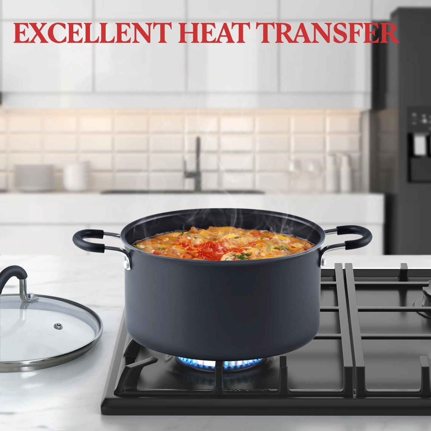 Cook N Home Professional 10 Quart Nonstick Stock Pot, Soup pot with Lid, Hard Anodized Soup Pot with Stay-Cool Handles, Cooking Pot for Seafood Boil, Crab, Pasta, Oven Safe, Black