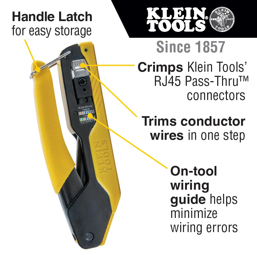 Klein Tools VDV026-813 RJ45 Ethernet Cable Tester and Crimper Kit, Pass-Thru Technology, Includes Connectors for Cat5e / CAT6 Data Applications, Pack of 50