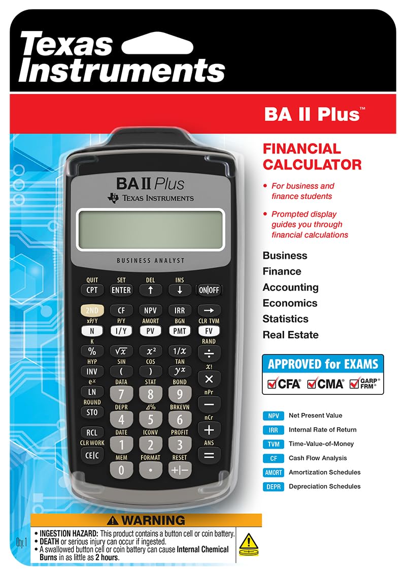 Texas Instruments IIBAPL/TBL/1L1 BA II Plus Financial Calculator, Black, small