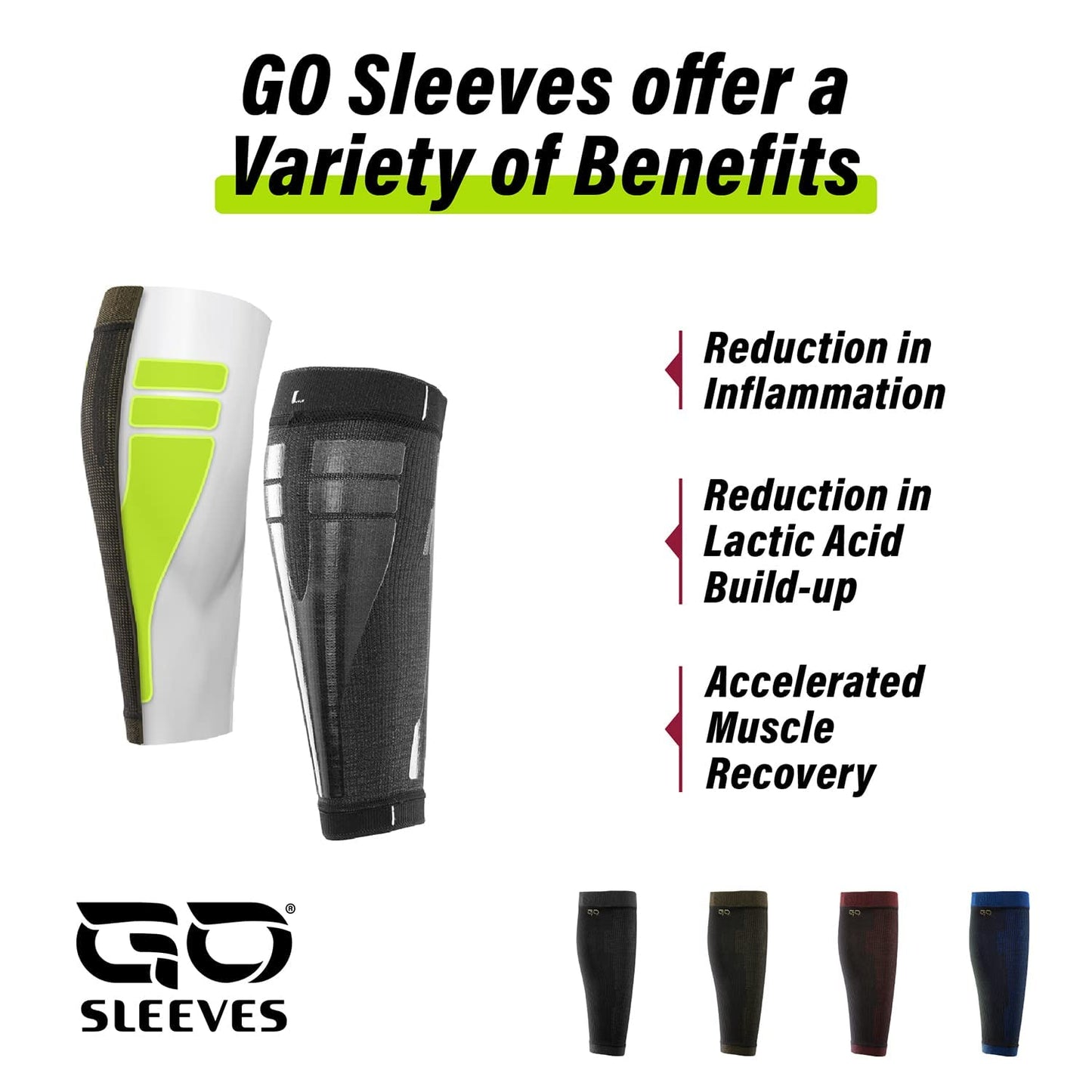 GO SLEEVES Kinesiology Calf Compression Sleeve Men, Targeted Support for shin splints, Muscle Fatigue, Soreness, Calf Muscle