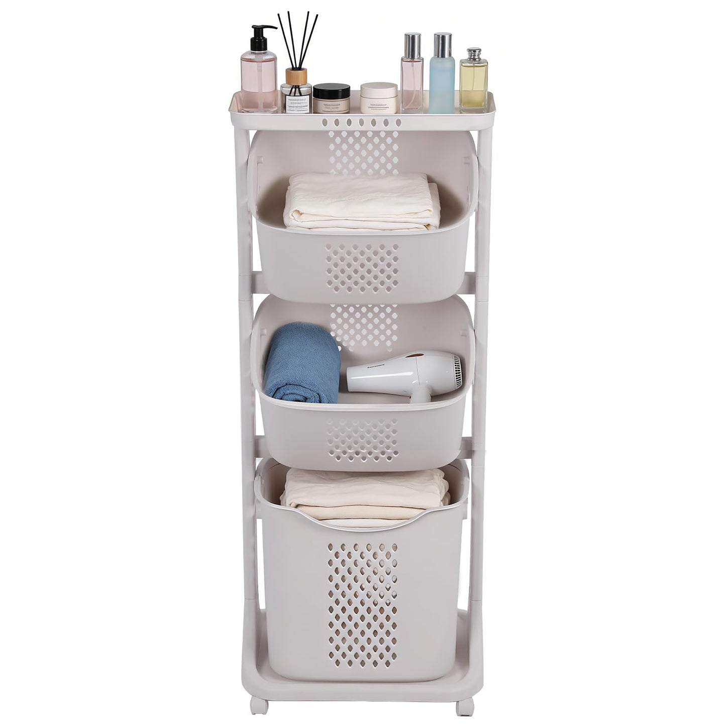 FAHKNS 3-Tier Laundry Sorter Cart with Wheels, Large 75L Capacity Hamper Organizer, Rolling Storage with Removable Mesh Bins for Laundry Use in Home, Dorm, Apartment (17.3" x 13.1" x 42.6)