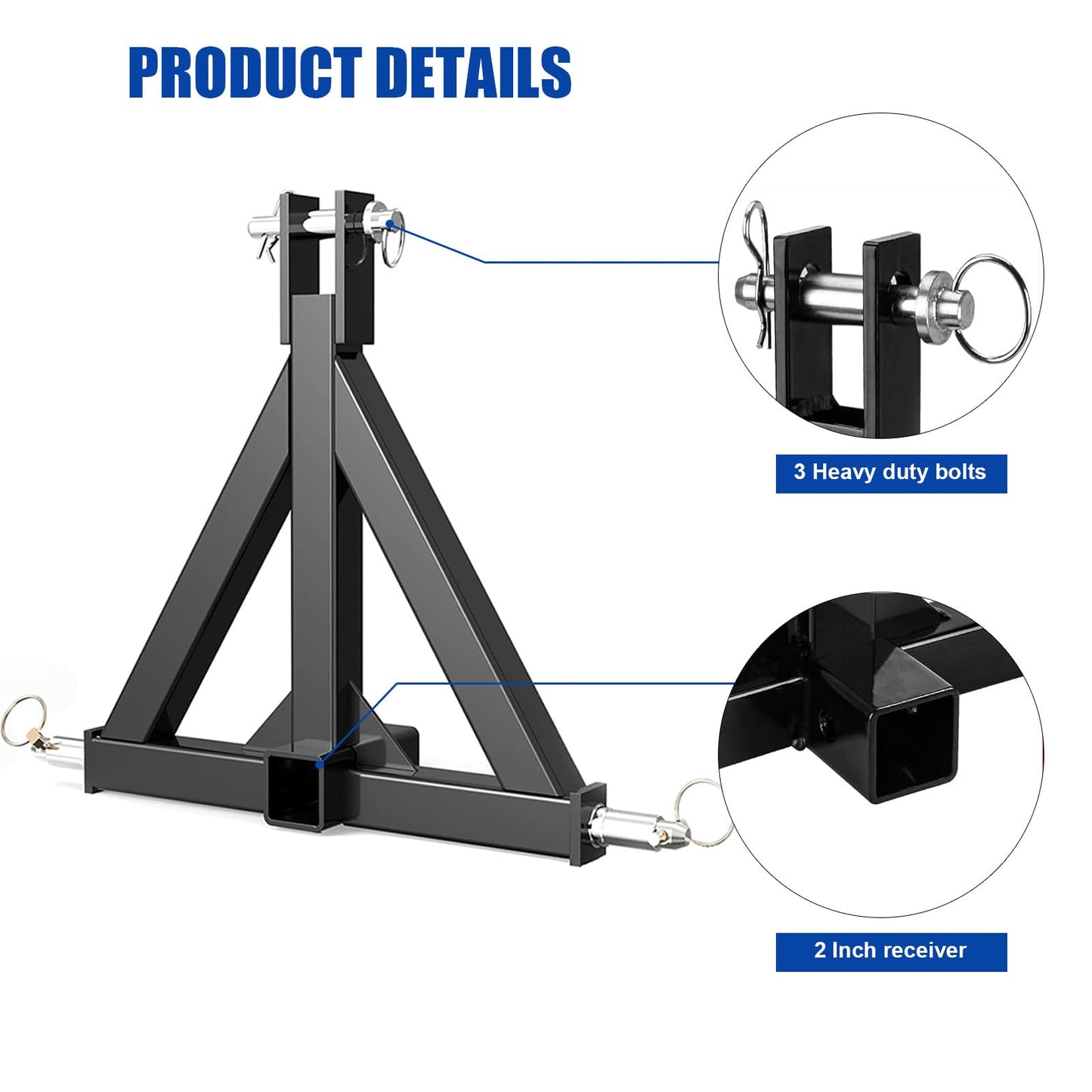 FAYUWUOX 3 Point Trailer Hitch for 1 with 2” Receiver, 3 Pt Hitch Adapter for Towing & Lifting, Carbon Steel Construction for Kubota, John Deere, BX, LM25H, WLM Tractor, NorTrac, Yanmar, Kioti, Cat