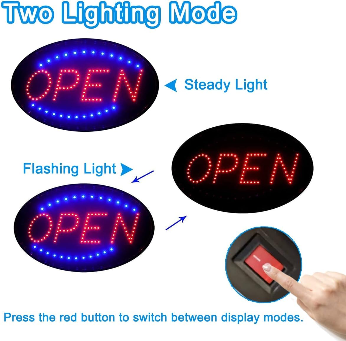 KEBE LED Open Sign, 23" x 14" Large High Visibility Advertisement Board Bright Electric Display Sign Flashing Light for Walls Business Window Bar Shop Hotel