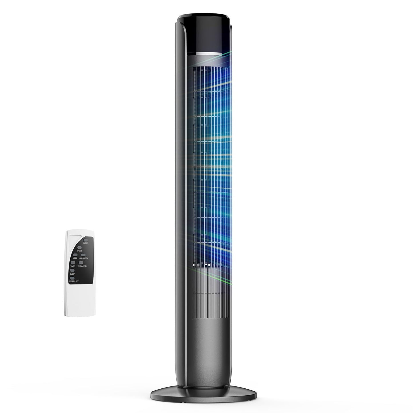 NEWBULIG Tower Fan for Bedroom, Oscillating Standing Bladeless Fan with Remote, 5 Speeds & 4Modes, 28db Quiet for Sleep, 25ft/s High Velocity, 12H Timer, Office, Home, Dorm