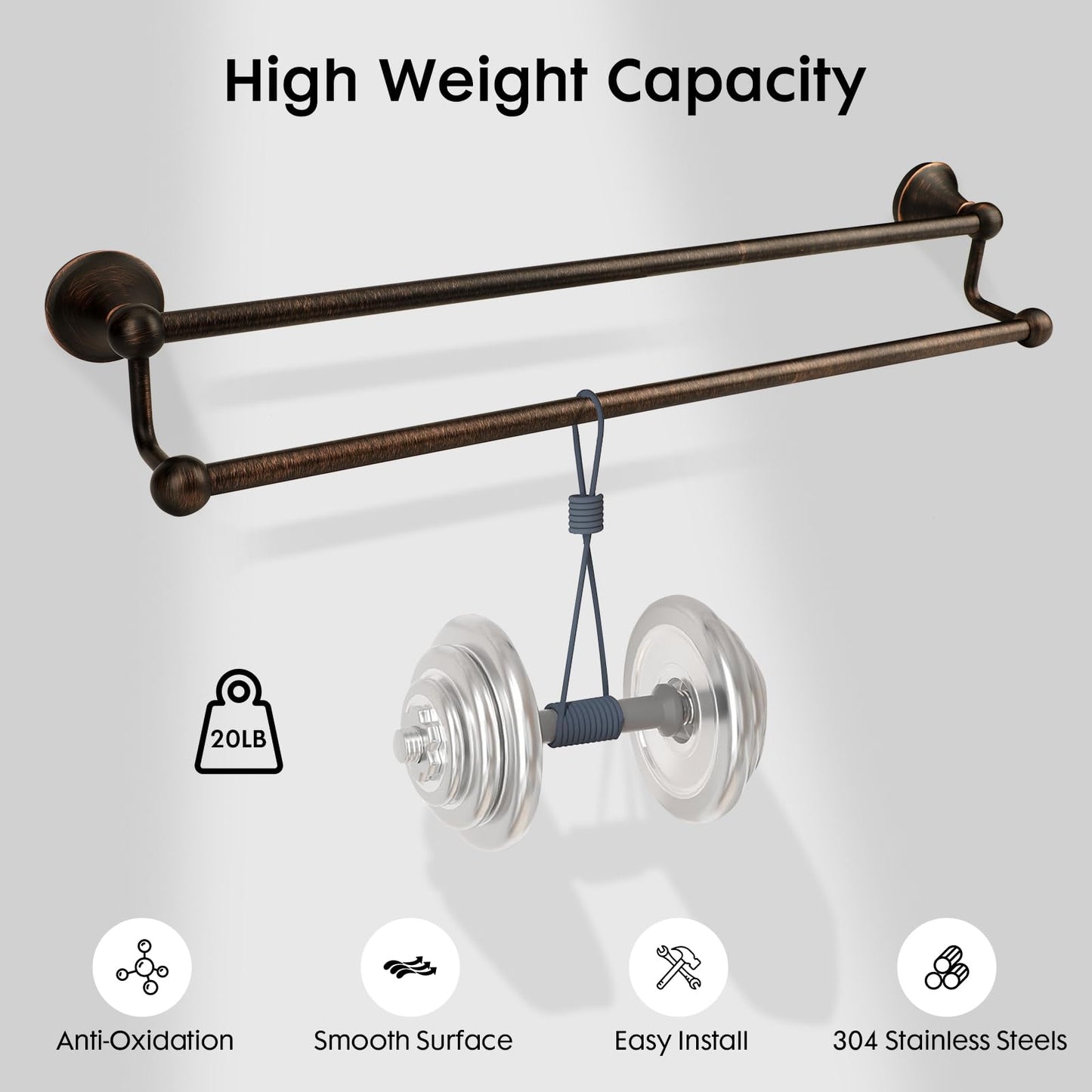 Ntipox Antique Bathroom Double Towel Bar Oil Rubbed Bronze, 24 Inch Towel Racks for Bathroom Wall Mounted,Bathroom Towel Holder Bronze,Two Towel Rod Hanger for Hotel