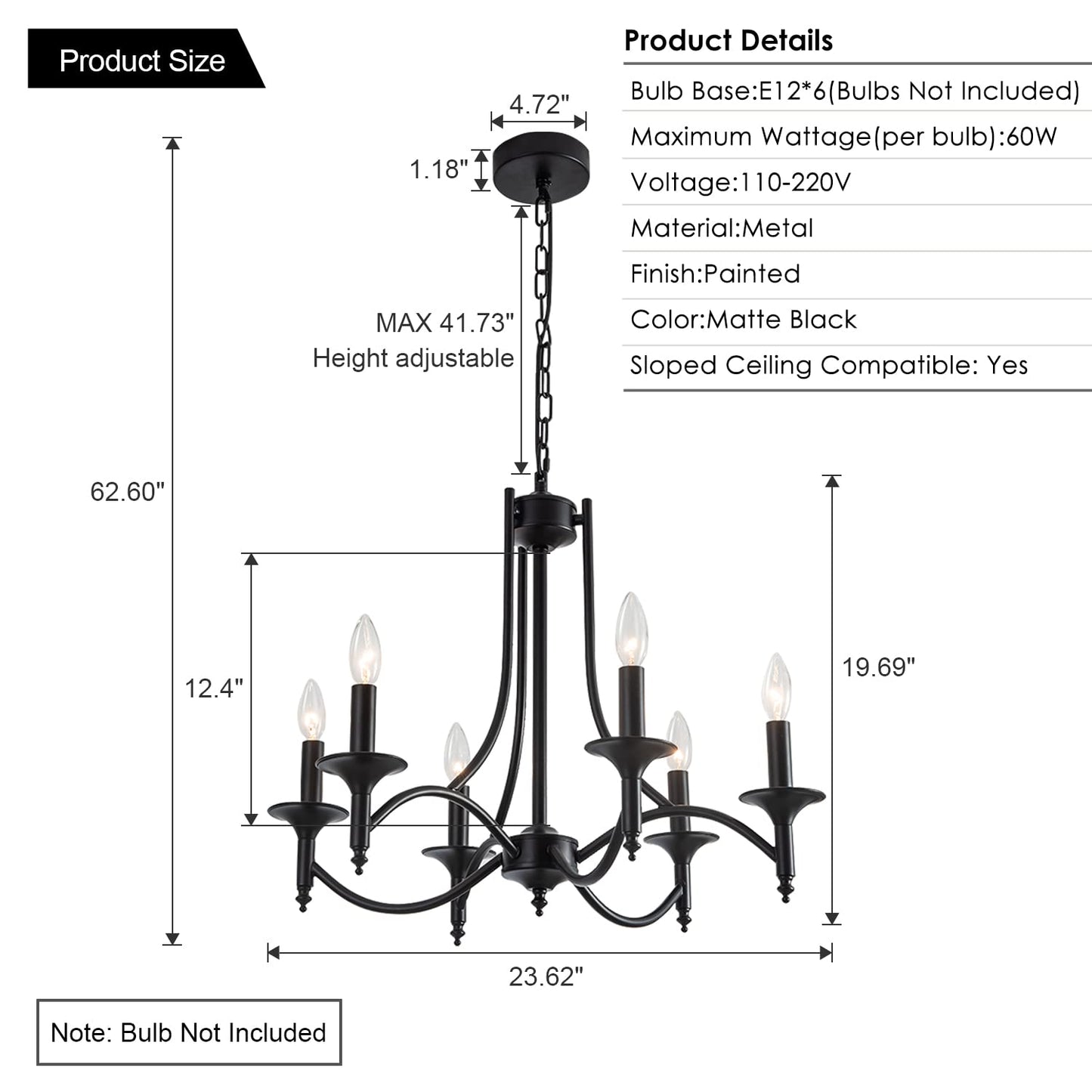 Pretoy Black Farmhouse Chandelier Iron Chandeliers for Dining Room Light Fixture 6-Light Rustic Industrial Hanging Pendant Light for Kitchen Island Foyer Living Room Bedroom