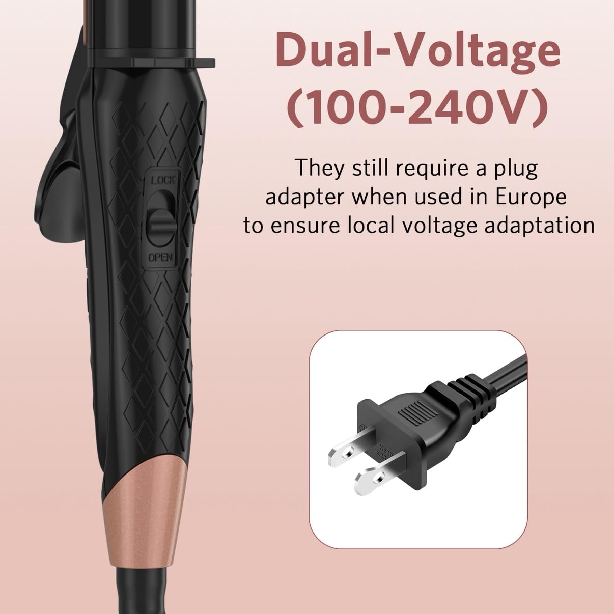 Dual Voltage Curling Iron, 2-in-1 Travel Curling Iron, 1 inch Dual Voltage Flat Iron, European Travel for Women (Black)