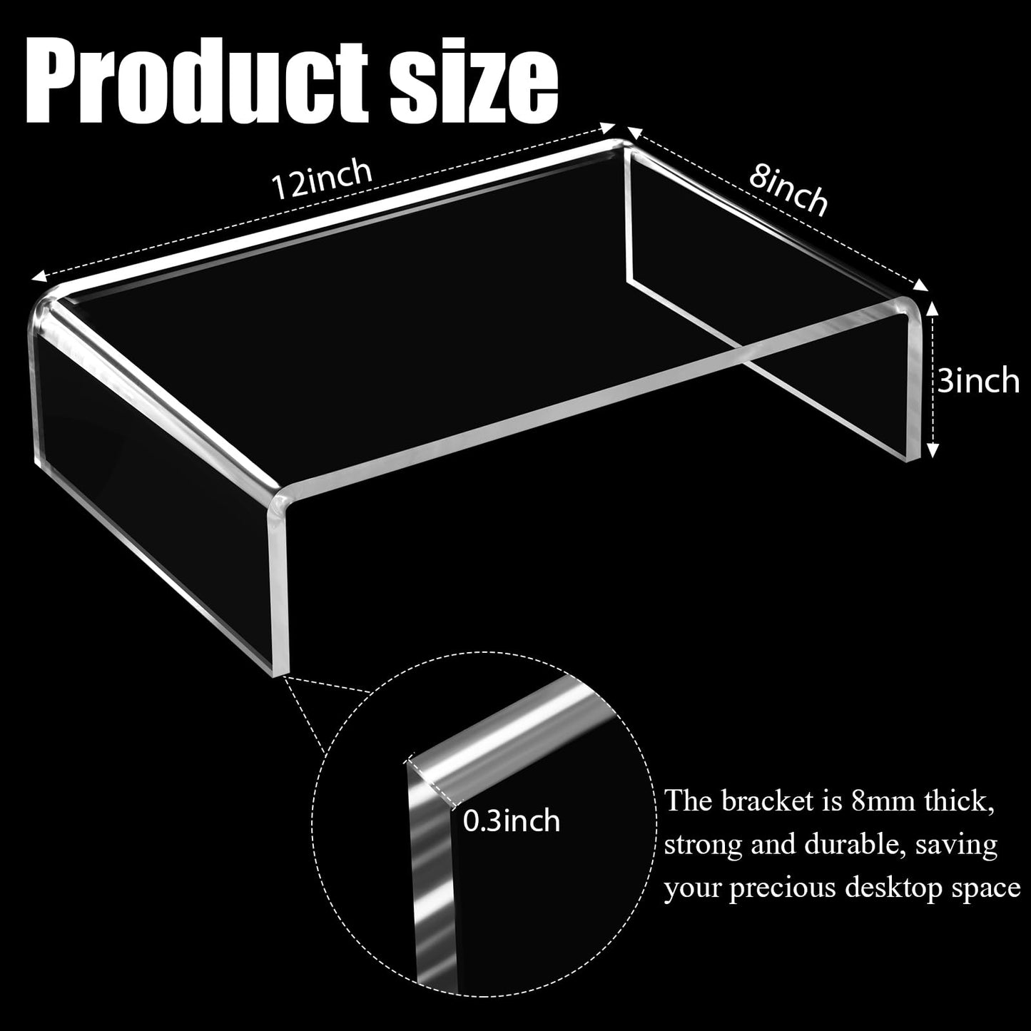 Jetec 2 Pcs Acrylic Monitor Stand Desktop Video Acrylic Monitor Riser Desk Shelf Computer Stand for Laptop TV Computer Screen Desk Organizer Teacher's Day Supplies (Clear, 12 x 8 x 3 Inch)