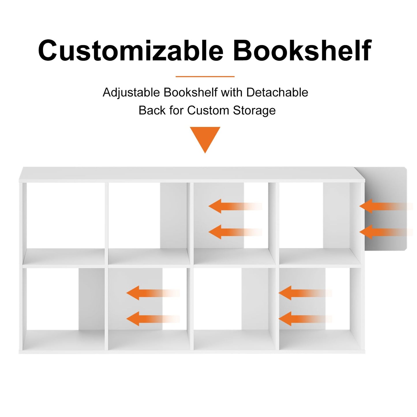Sweetcrispy 8 Cube Storage Organizer - Open Cube Bookshelf with 4 Removable Back Panels, Display Storage Bookcase for Living Room, Bedroom, Entrance Hall, Home Office, 47.7" Lx11.6 Wx24 H, White