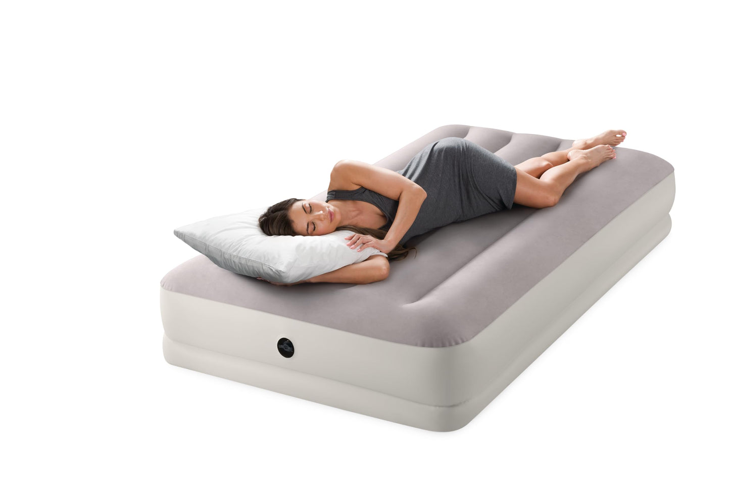 Intex 64177E Dura-Beam Standard Prestige Mid-Rise Air Mattress: Fiber-Tech – Twin Size – Quickfill USB Air Pump – 12in Bed Height – 300lb Weight Capacity