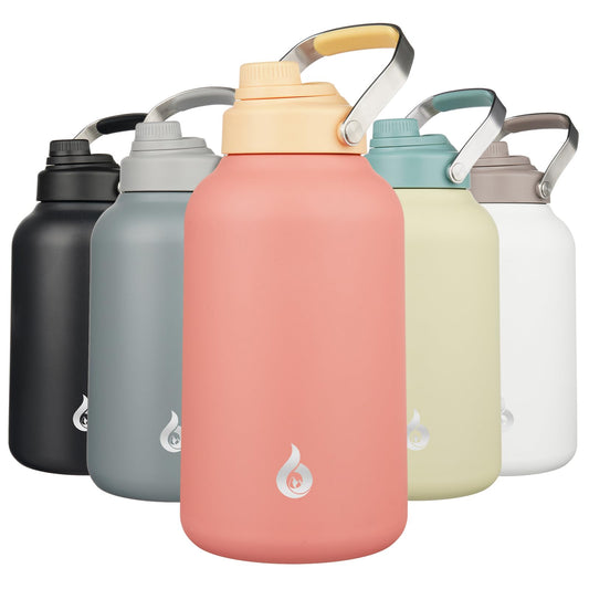 BJPKPK 1 Gallon Water Bottle Insulated, Dishwasher Safe 128oz Large Water Jug with Metal Handle & BPA Free Spout Lid, Stainless Steel Metal Jug for Gym, Sports & Hiking, Pink
