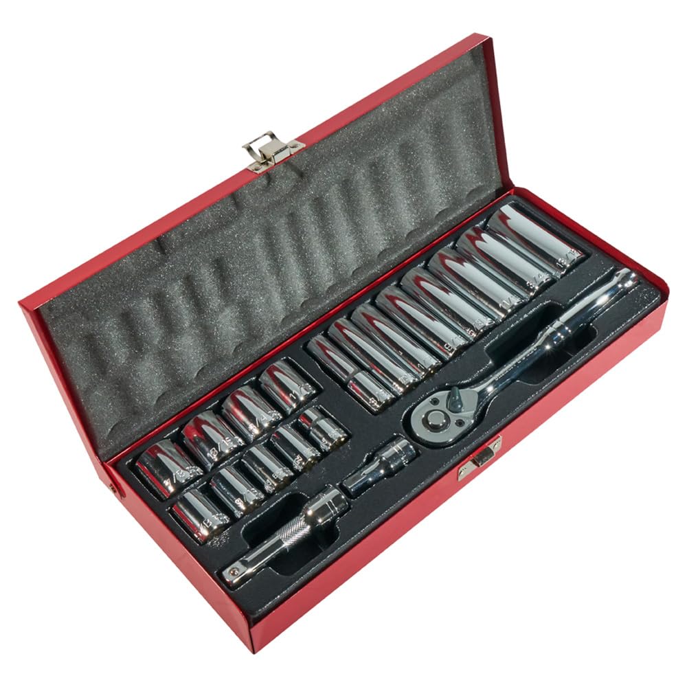 Klein Tools 65508 3/8-Inch Drive Socket Wrench Set with 6-Point, 12-Point, and 6-Point Deep Sockets in SAE Sizes, Case Included, 20-Piece