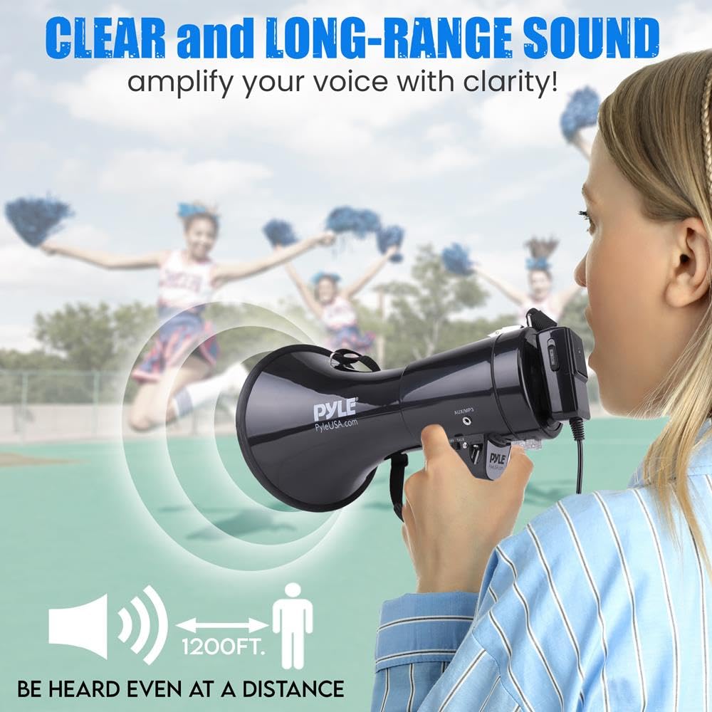 Pyle Megaphone Speaker PA Bullhorn with Built-in Siren 50 Watts & Adjustable Volume Control Ideal for Football, Baseball, Hockey, Cheerleading Fans & Coaches or for Safety Drills - PMP53IN