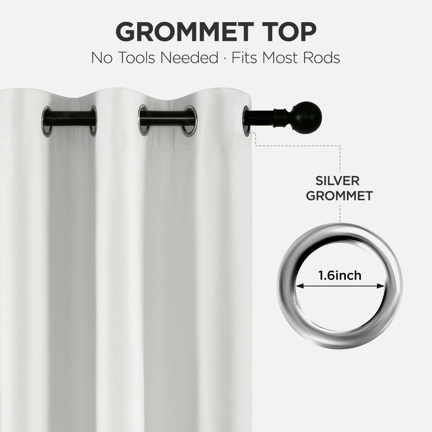 Joydeco White Blackout Curtains 84 Inches Long - 100% Blackout Curtain 2 Panels Set, Grommet Thermal Insulated Window Drapes for Bedroom Living Room (Pure White,52" Wx84 L)