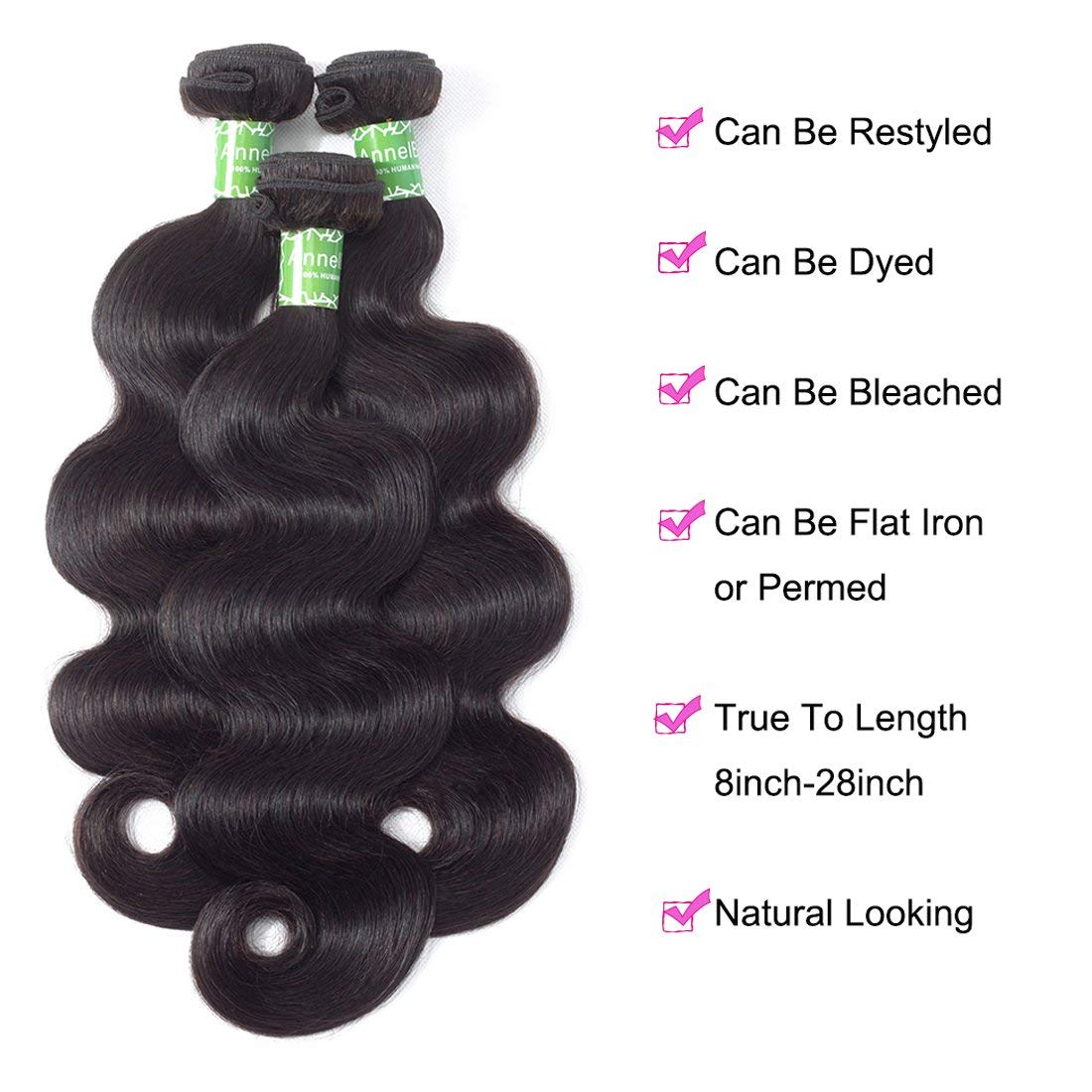 12A Body Wave Bundles Human Hair 10 10 10 10 Inch Human Hair Bundles 100% Unprocessed Brazilian Virgin Hair 4 Bundles Human Hair Extensions for Women Natural Black