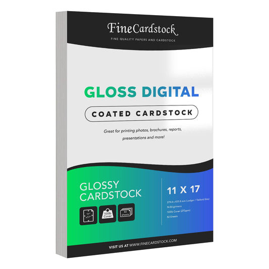 Double-Sided Gloss Digital C2S Cardstock Paper – Perfect for Color Laser Printing, Design Proposals, Flyers, Brochures | 11 x 17 | Glossy 100lb Cover (270gsm) | Acid Free, Coated Finish | 50 Sheets