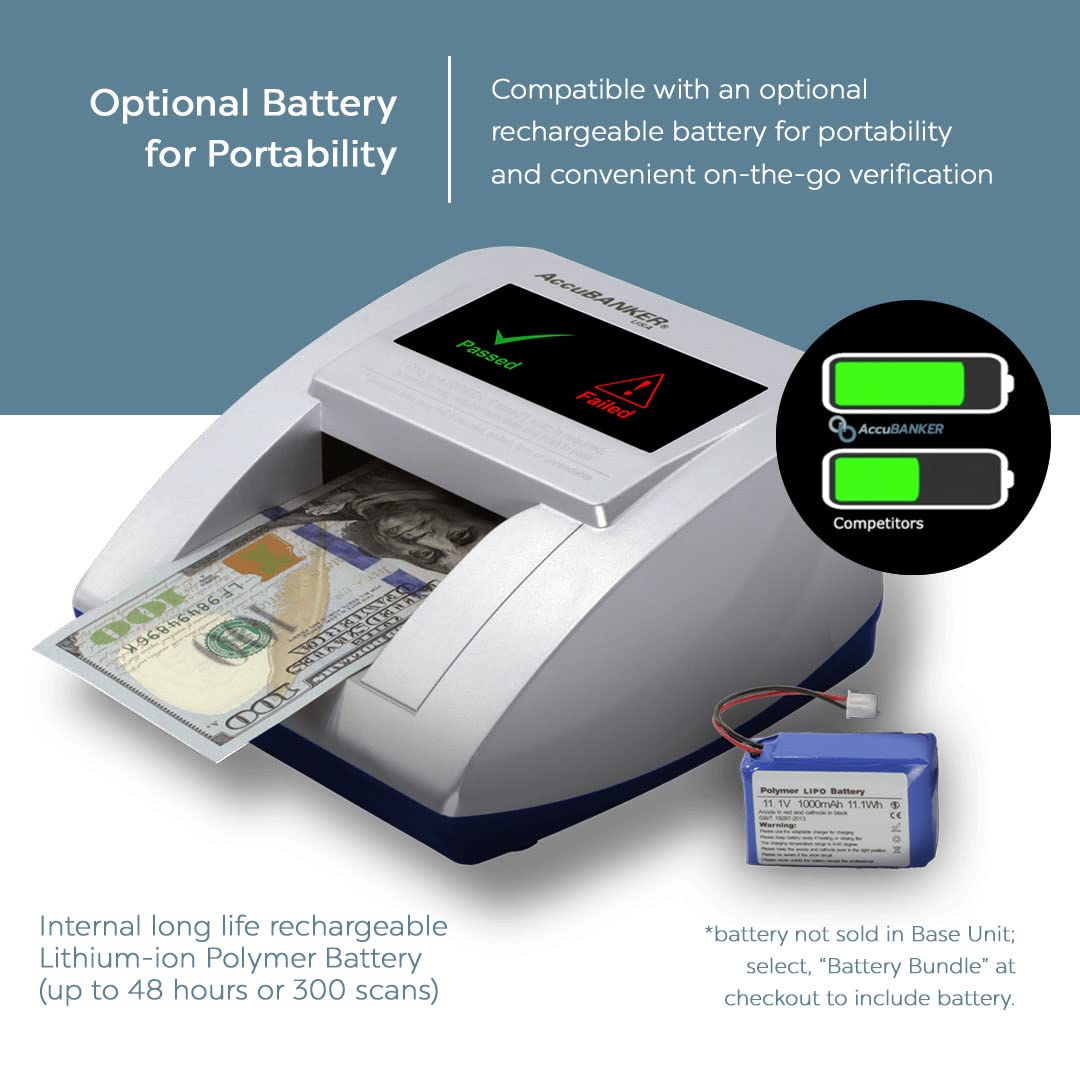 AccuBANKER D470 Quadscan 4-Way Orientation Counterfeit Bill Detector with UV, MG, IR, WM, Image, Length, Spectrum 7-Point Counterfeit Detection Methods - Optional Battery for Portable Use (No Battery)