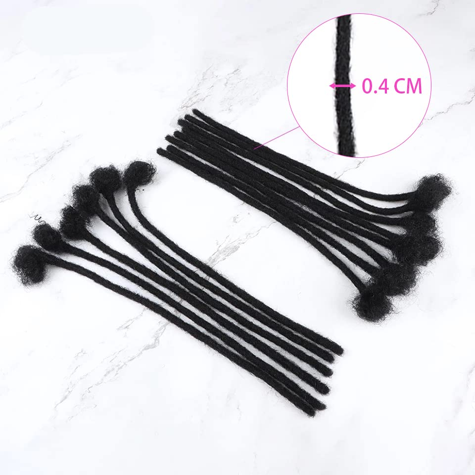 6 Inch 0.4cm Thickness Dreadlock Extensions Human Hair 30 Strands Locs Extensions Real Human Hair, Natural Black for Women Men Kids Full Handmade Permanent Locs Can Be Dyed and Bleached
