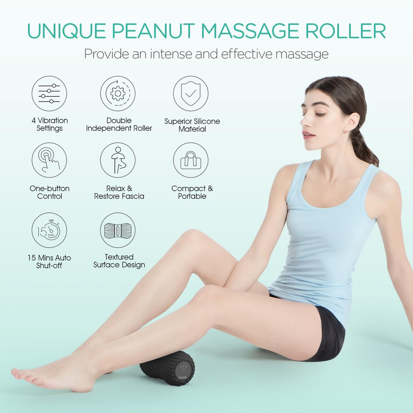 VOYOR-HEALTH Vibrating Peanut Massage Ball Roller, Electric Double Lacrosse Massage Ball with 4 Intensities for Muscle Pain Relief, Rechargeable Deep Tissue Massage, Yoga Sports Fitness MB300 (Black)