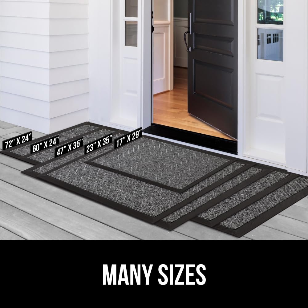 GORILLA GRIP 100% Waterproof All-Season WeatherMax Doormat, 72x24, Durable Natural Rubber, Stain and Fade Resistant, Low Profile, Indoor Outdoor Door Mats, Easy Clean Patio Entrance Mat, Steel Chevron