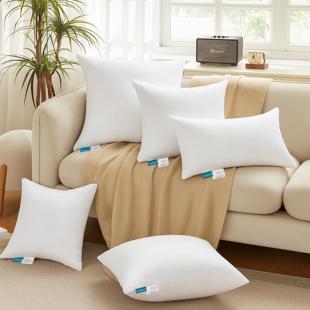 Oubonun 30 x 30 Throw Pillow Inserts - Soft, Plush & Decorative Down Alternative Pillows for Couch Sofa Bed, Machine Washable - White, Pack of 2