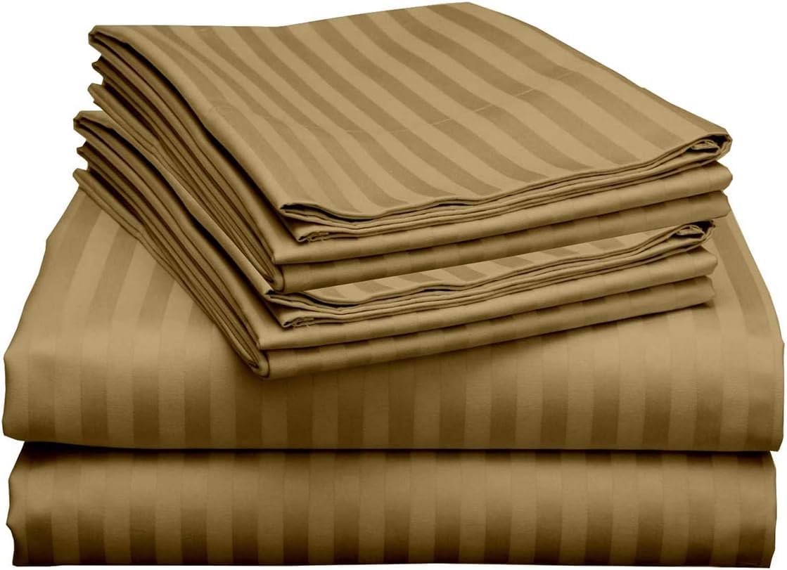 Mattress-Homes 6 Piece King Sheet Set, Hotel Luxury Collection, 100% Egyptian Cotton, 18 Inch Deep Pocket Fitted Sheet, Soft & Cool, Breathable Bedding with 4 Pillowcases in Taupe Stripe