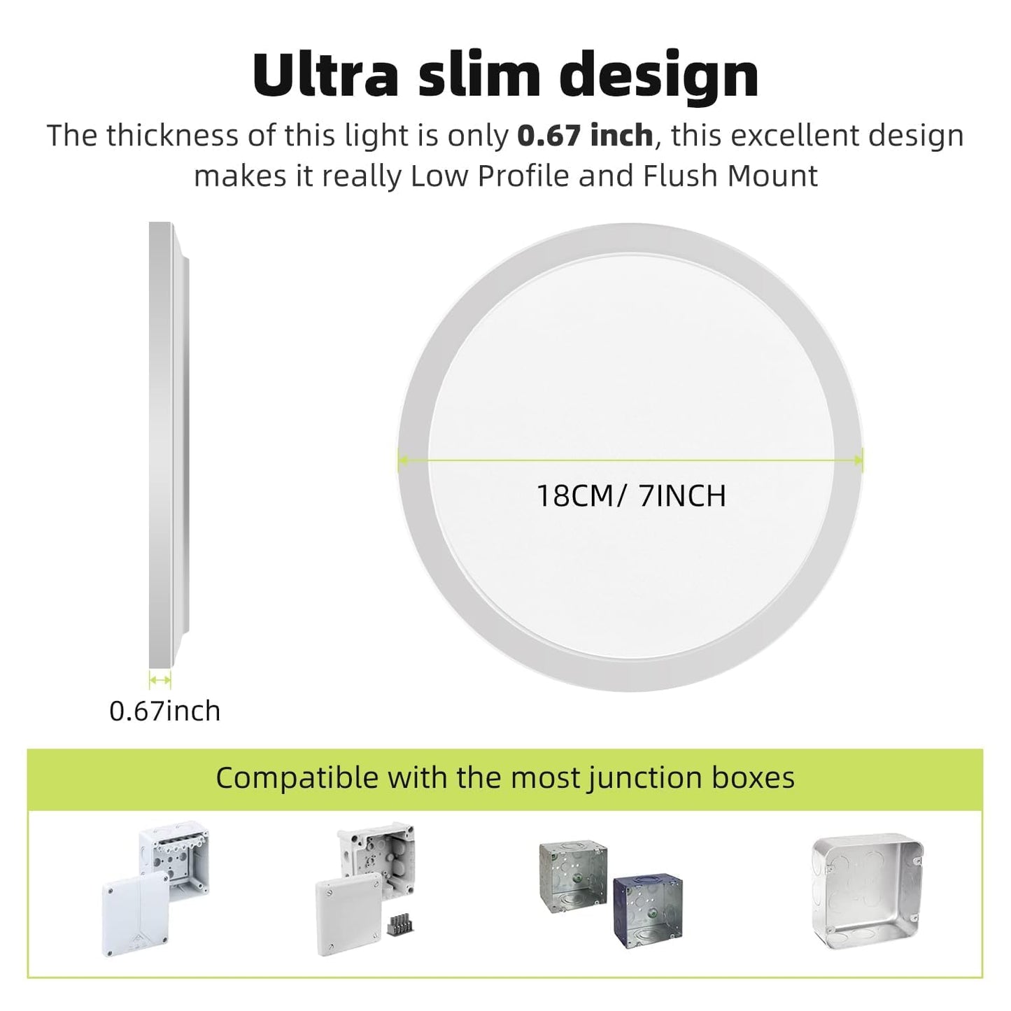 hepside LED Flush Mount Ceiling Light, 7Inch 15W LED Ceiling Lights,5 Color Temperatures in One,Ultra-Thin Flush Mount Light Fixture for Hallway,Kitchen,Bathroom,Bedroom,Dining Room,Office （8 Pack）