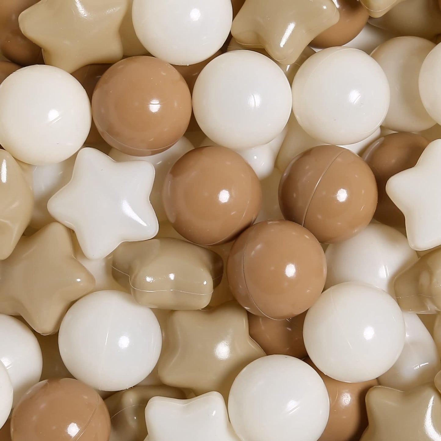 TRENDPLAY 100 Star Ball Pit Balls - BPA&Phthalate Free Non-Toxic Play Balls Soft Plastic Balls for 1 2 3 4 5Years Old Toddlers Baby Kids Birthday Pool Tent Party (2.16inches) Milktea+Coffee+Beige