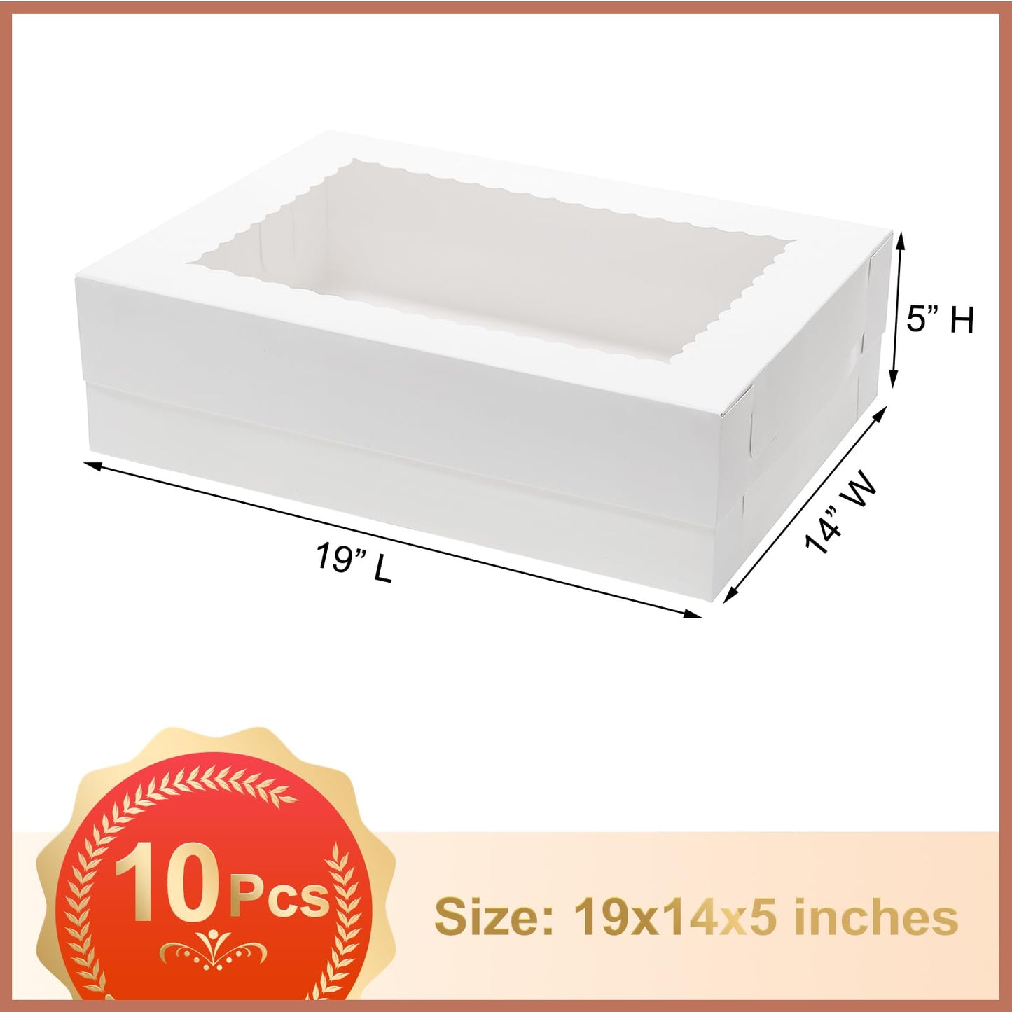 Mefleet 10pcs 19x14x5 Half Sheet Cake Boxes with Window Rectangle 1/2 Sheet Bakery Boxes for Pastry Baking Cake, Cupcakes, Donuts, Cookies, Pie Treat Packaging White Large