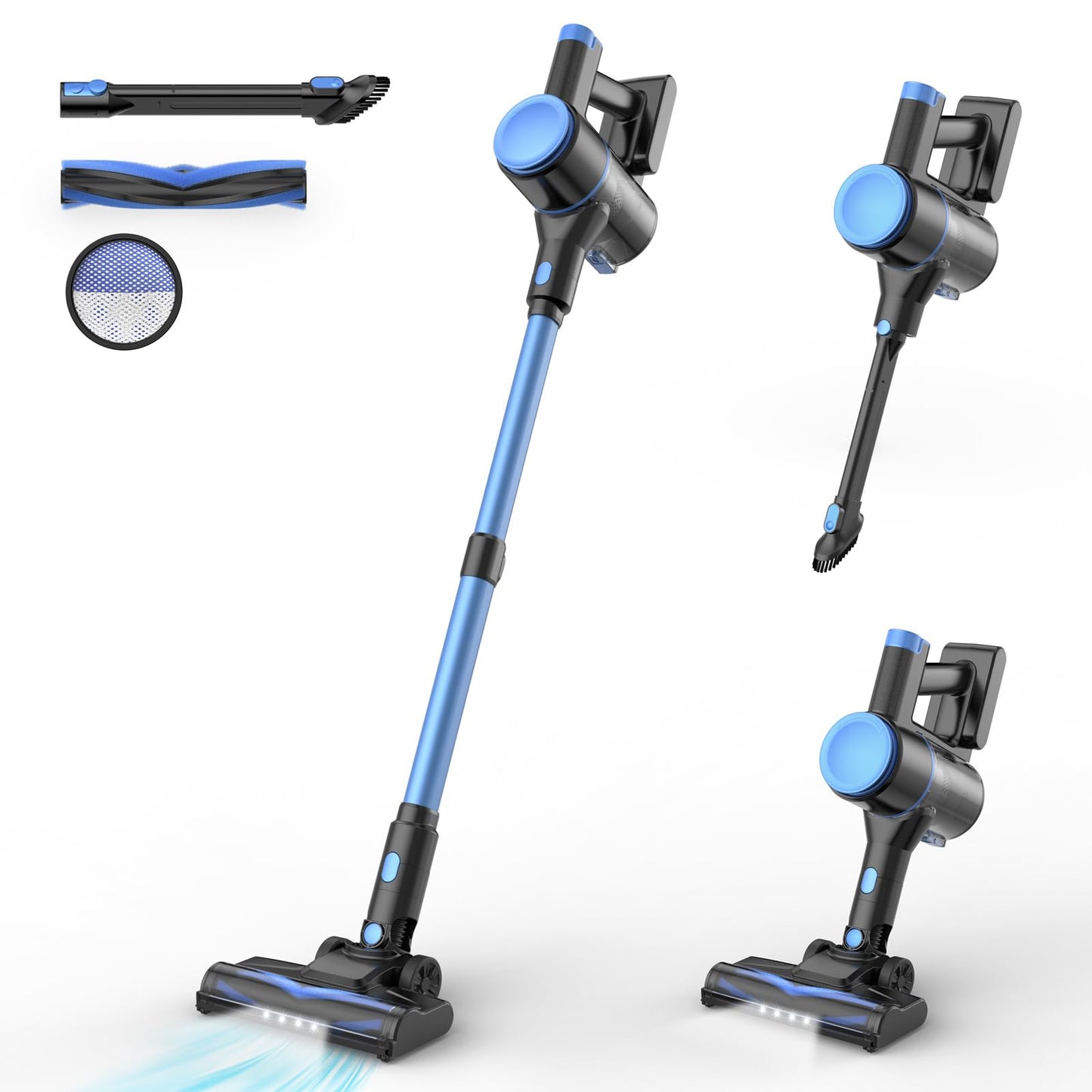 N8 Cordless Vacuum Cleaner,Lightweight Stick Vacuum with Powerful Suction,2200mAh Battery,40 Mins Runtime,Self-Standing, Rechargeable Vacuum Cleaners for Home Hardwood Floor Carpet Pet Hair (Navy)