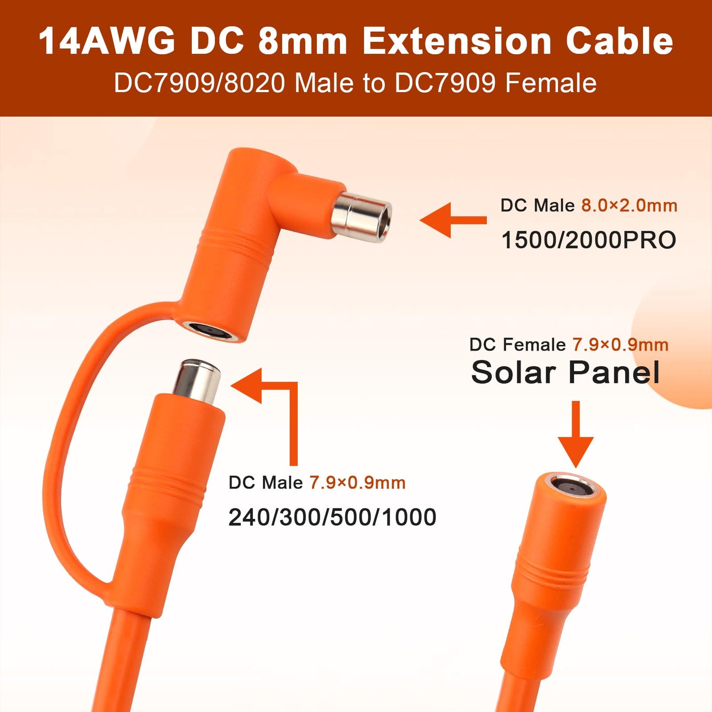 MOOKEERF 14AWG DC 8mm Extension Cable for Solar Panel 50FT,DC7909 Solar Panel Cable Female to Male with DC8020 Male Adapter Compatible with Aker,GZ Yeti,BLUETT,Jackery Portable Power Station - 50 Foot