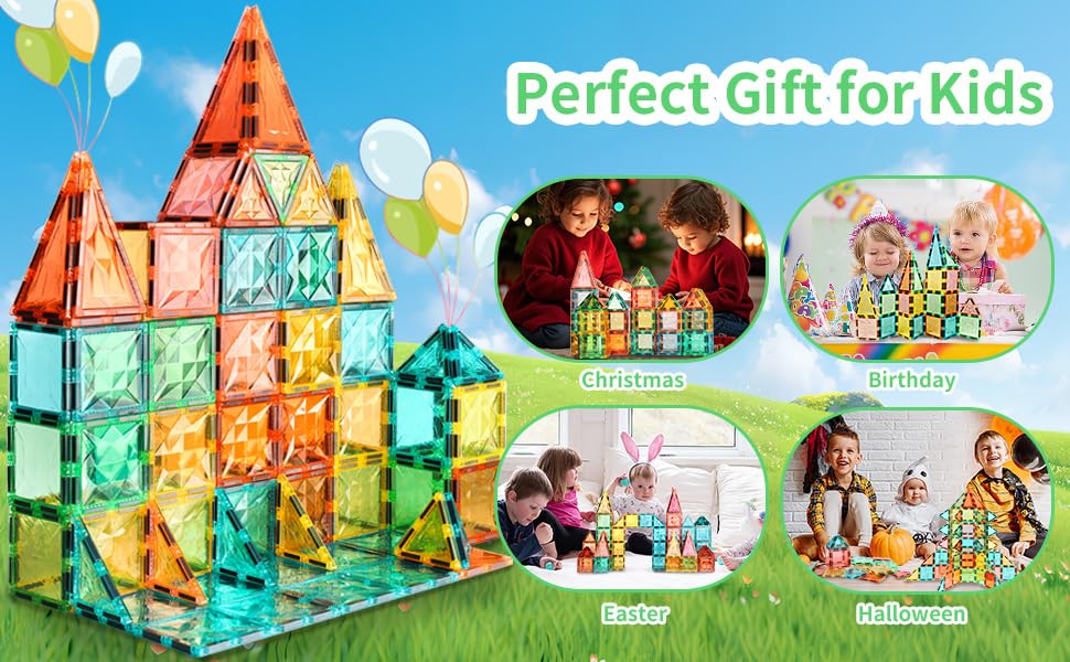 YRZtiles Magnetic Tiles 100-Piece Set for Kids, Magnetic Building Blocks STEM Toys for Age 3+ Boys and Girls, Educational Magnet Construction Tiles for Creativity & Learning