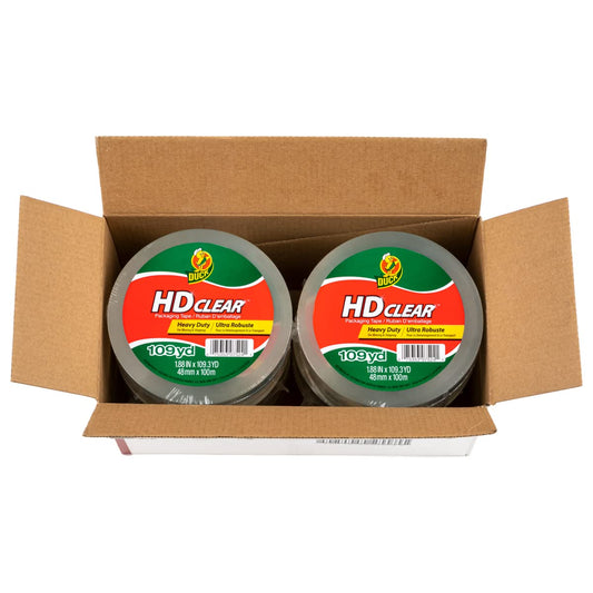 Duck HD Clear Extra Long Packing Tape - 6 Rolls of Heavy Duty Shipping and Moving Packing Tape – Clear Strong Packaging Tape for Boxes, Packing and Moving Supplies – 1.88 In. x 109 Yards (287975)