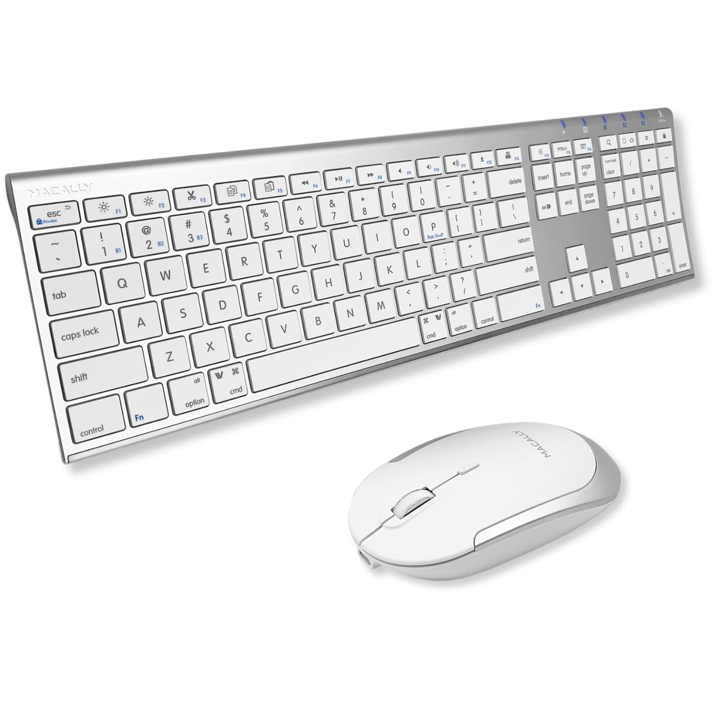 Macally Premium Bluetooth Keyboard and Mouse for Mac | Compatible Apple Wireless Keyboard and Mouse Combo (110 Keys Multi-Device Rechargeable) Keyboard Mouse for MacBook Pro/Air and iMac