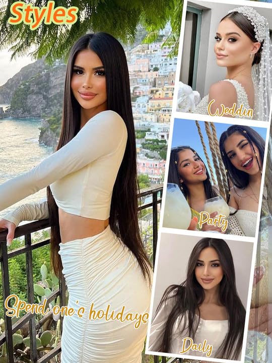 30 Inch Straight Lace Front Wigs Human Hair Glueless Wigs Human Hair Pre Plucked Pre Cut 6X4 Straight Wigs Human Hair HD Lace Closure 200% Density Wear and Go Natural Color Black Wigs for Women