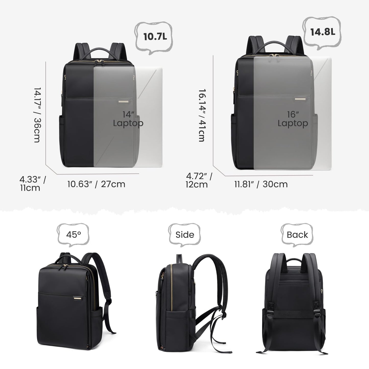 GOLF QUALITY Laptop Backpack for Women, Work Business Traval Computer Backpacks with Laptop Compartment Waterproof Casual Daypack for Travel College,16Inch,Black