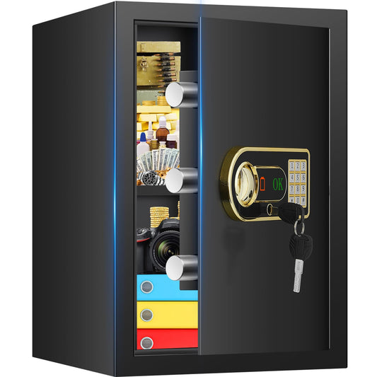 2.5 Cuft Fireproof Safe for Home, Safe Box Fireproof Waterproof with Digital Keypad and Manual Key, Removable Shelf, Fireproof Bag, Personal Security Fire Proof Safes for documents Money Valuables